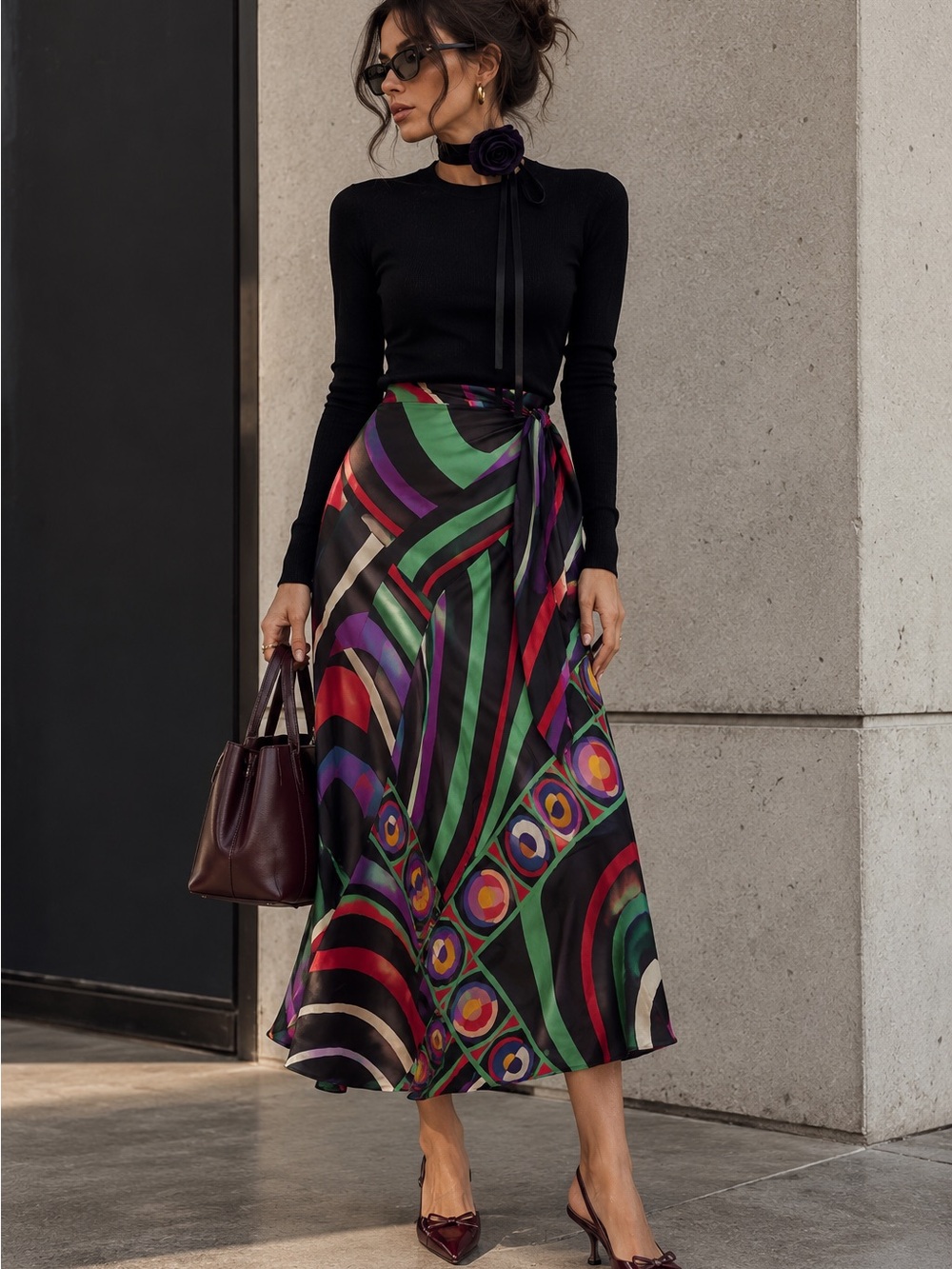 Zara Multicolor Geometric Print Midi Skirt XS – Retro Abstract Statement
